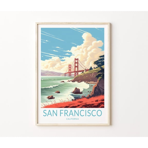 San Francisco California Golden Gate Bridge Coastal Wall Art, Unframed Paper Poster 8x10in