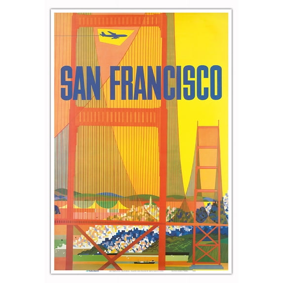 San Francisco California - The Golden Gate Bridge - Vintage Travel Poster by David Klein c.1950s - Master Art Print (Unframed) 13in x 19in