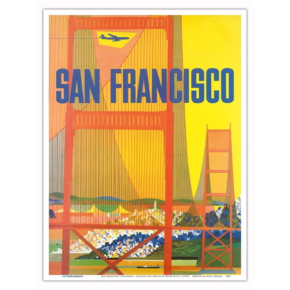 San Francisco California - The Golden Gate Bridge - Vintage Travel Poster by David Klein c.1950s - Master Art Print (Unframed) 9in x 12in