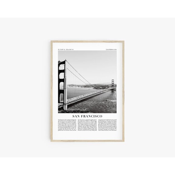 San Francisco California Travel Poster Black and White City Art Coordinate Decoration 7, Unframed Paper Poster 8x10in