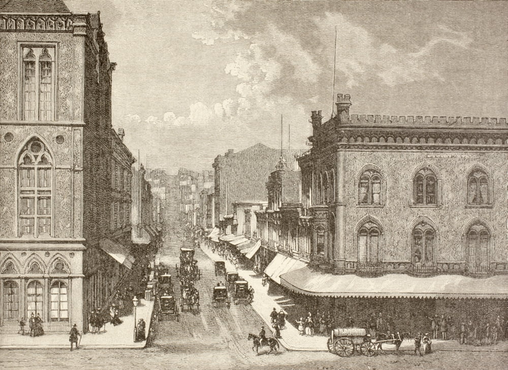 San Francisco California United States Of America Montgomery Street In The 1880S From A 19Th Century Illustration Canvas Art - Ken Welsh Design Pics (17 x 12)