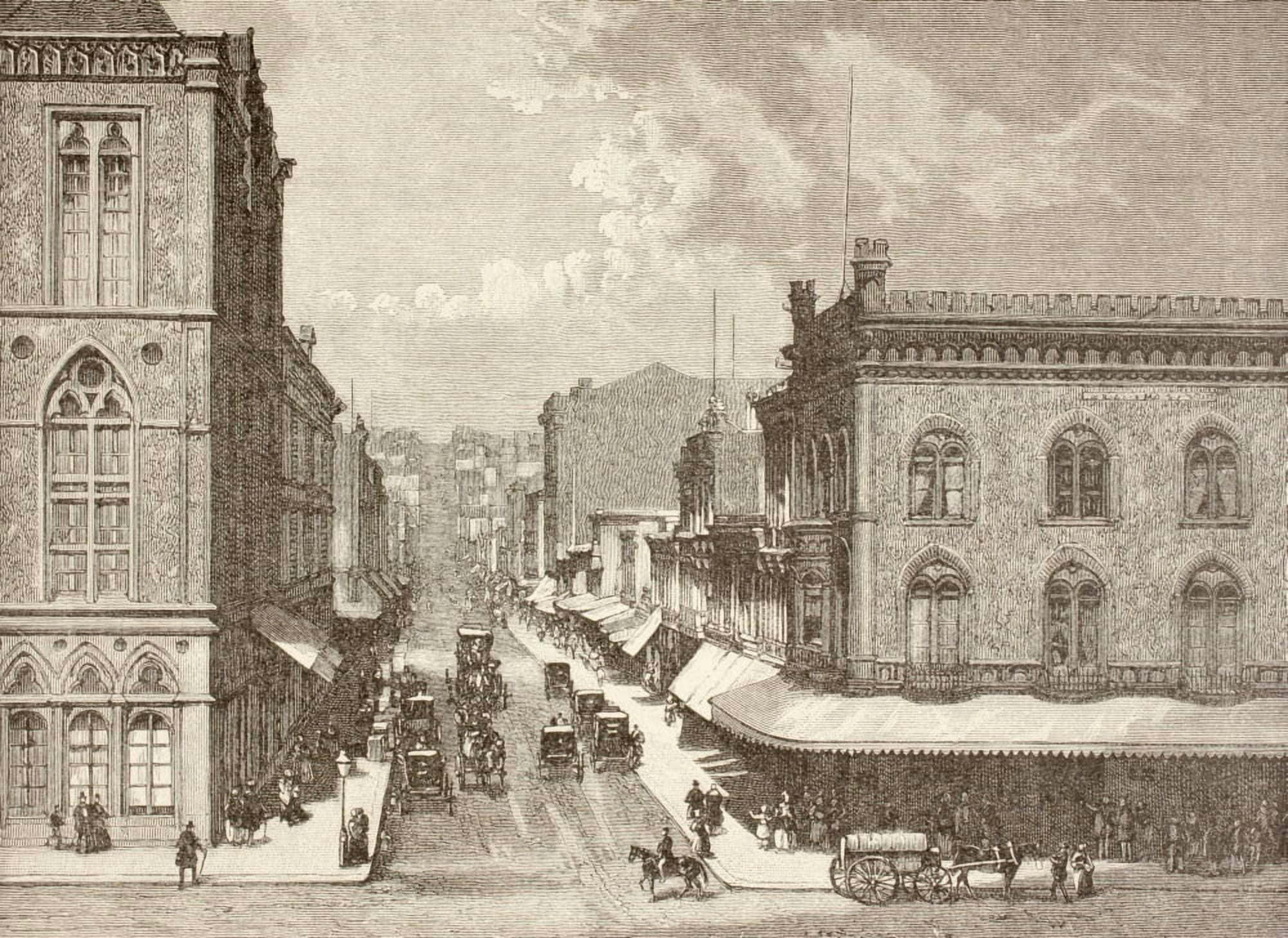 San Francisco California United States Of America Montgomery Street In The 1880S From A 19Th Century Illustration Canvas Art - Ken Welsh Design Pics (34 x 24)