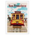 thumbnail image 1 of San Francisco California - Van Ness Ave and Market Street - United Air Lines - Vintage Airline Travel Poster by Stan Galli c.1957 - Fine Art Rolled Canvas Print 27in x 40in, 1 of 4