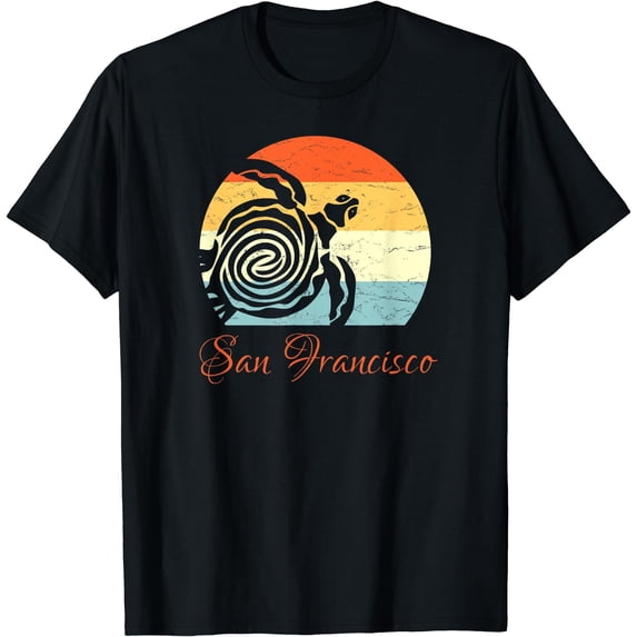 San Francisco, California Vintage Sea Turtle T-Shirt Black 3X-Large
