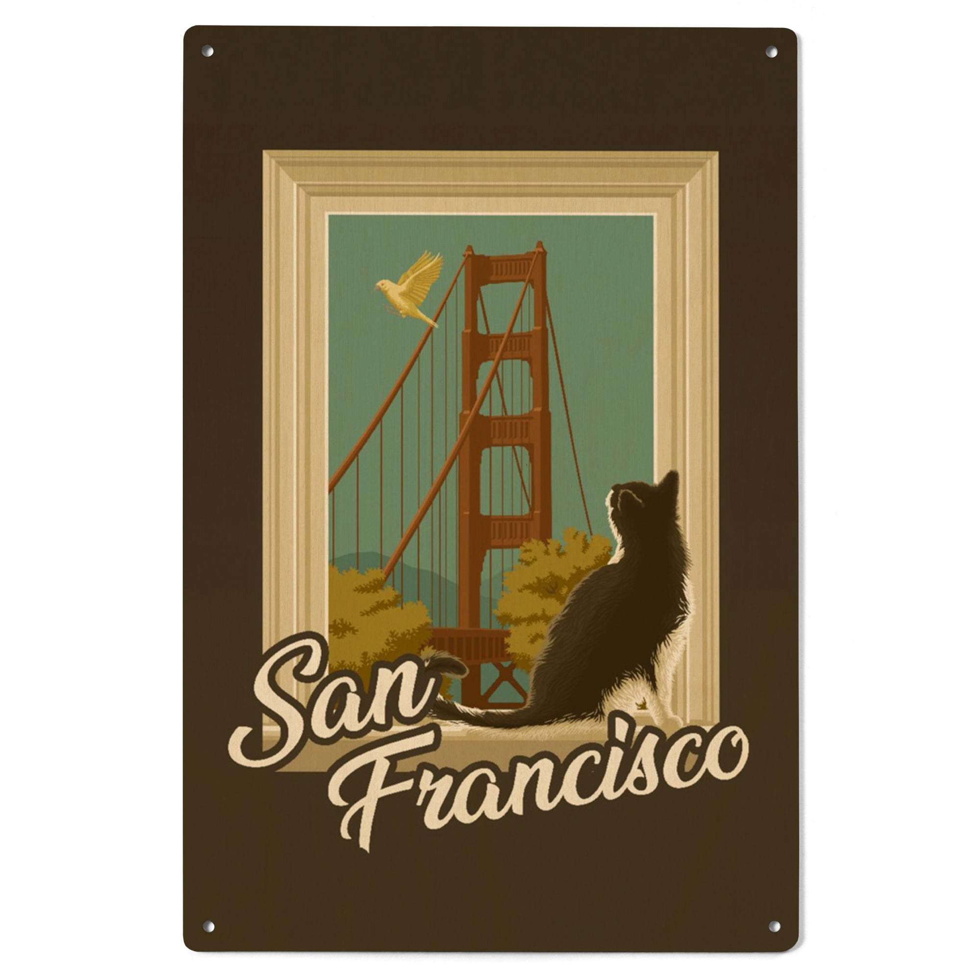 Window Sills Sign San Francisco, California, Window Sill and Cat, Contour Birch Wood Wall ...