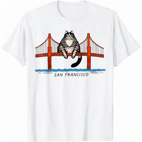 San Francisco Cat Golden Gate Bridge Book Lover T-Shirt