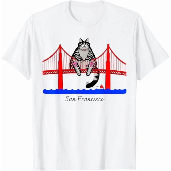San Francisco Cat Golden Gate Bridge Book Lover Vintage T-Shirt