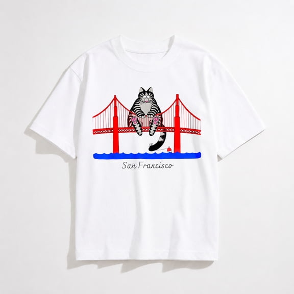 San Francisco Cat Golden Gate Bridge Book Lover Vintage T-Shirt