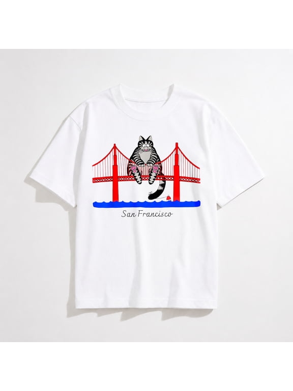 San Francisco Cat Golden Gate Bridge Book Lover Vintage T-Shirt