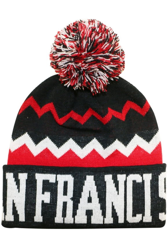 San Francisco City Hunter USA Chevron Zigzag Style Men's Winter Hats (Black/Red)