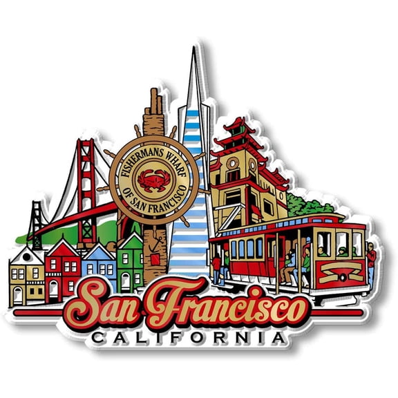 San Francisco City Magnet by , 3D Rubber Vintage-Style Collectible Souvenirs and Gifts Made in The USA, 4.1" x 3.3"
