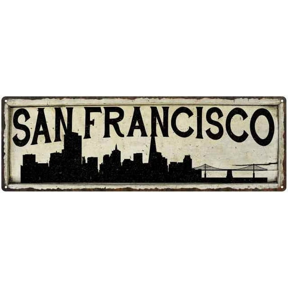San Francisco City Sky Line Silouette Wall Decor 6x18 Metal Sign 106180028034