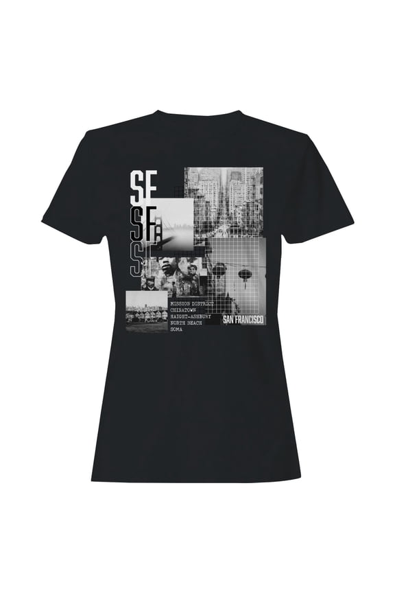 San Francisco Cityscape Collage Women's Black T-shirt