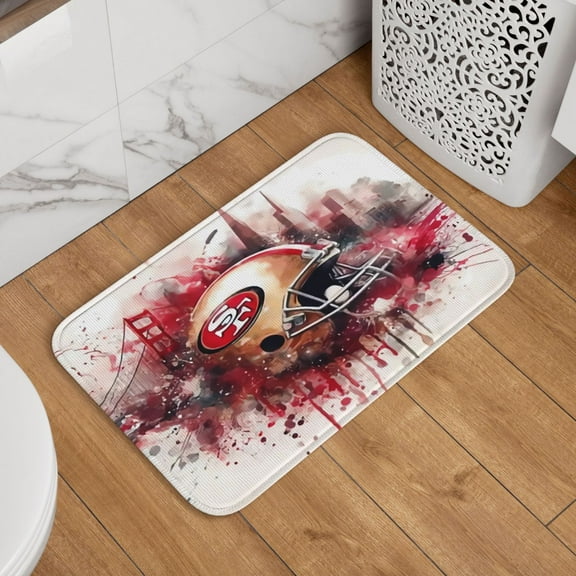 San_Francisco Crystal Velvet Lock Edge Floor Mat 40" x 60", Football Team Themed Entryway Floor Mat, Kitchen and Living Room Floor Mat for Home Decor Area Rug