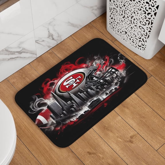 San_Francisco Crystal Velvet Lock Edge Floor Mat 40" x 60", Football Team Themed Entryway Floor Mat, Kitchen and Living Room Floor Mat for Home Decor Area Rug
