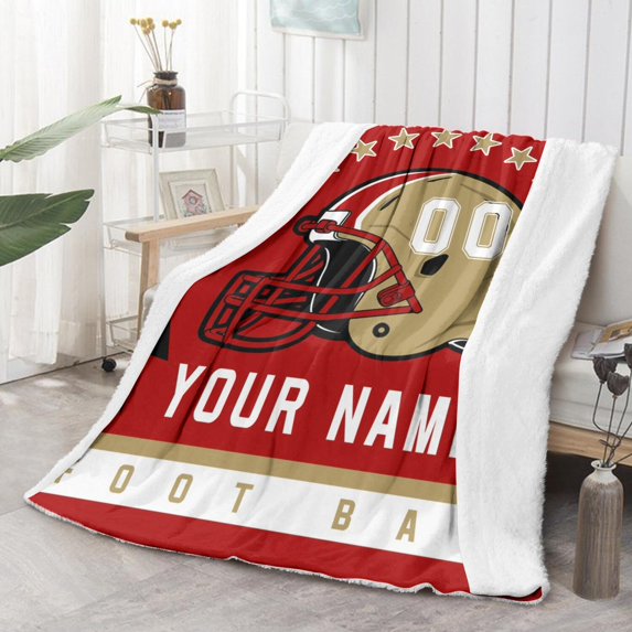San Francisco Custom Throw Blanket 60 * 50, Throw Blankets Printed with Any Name and Number for Men Women, Personalized Football Gifts for Fans