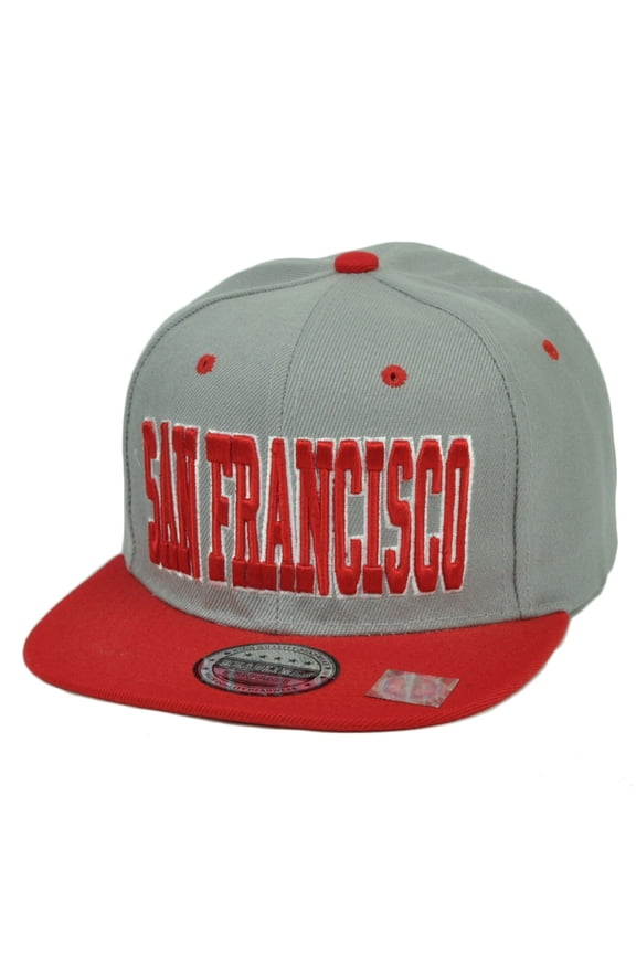 San Francisco Flat Bill Hat Cap City California Snapback Golden Gate Gray Red