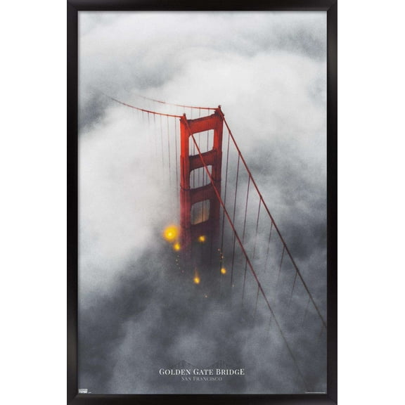 San Francisco - Foggy Bridge Wall Poster, 14.725" x 22.375", Framed