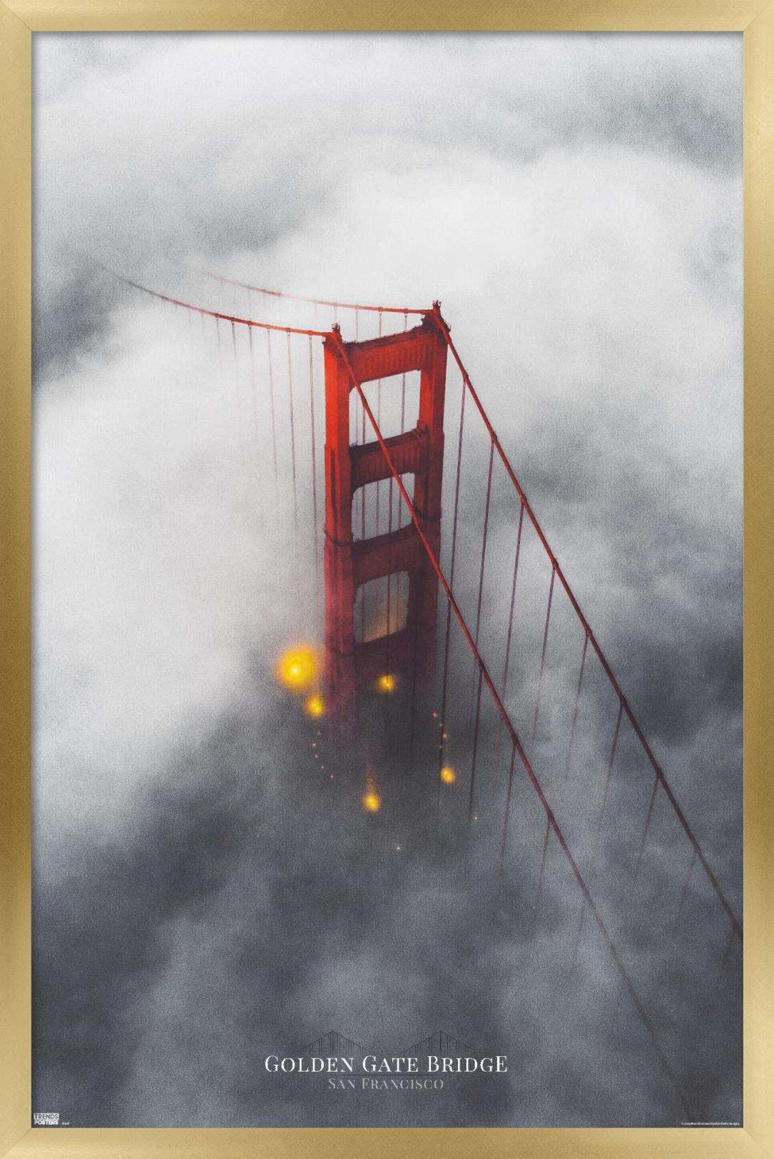San Francisco - Foggy Bridge Wall Poster, 22.375" x 34", Framed