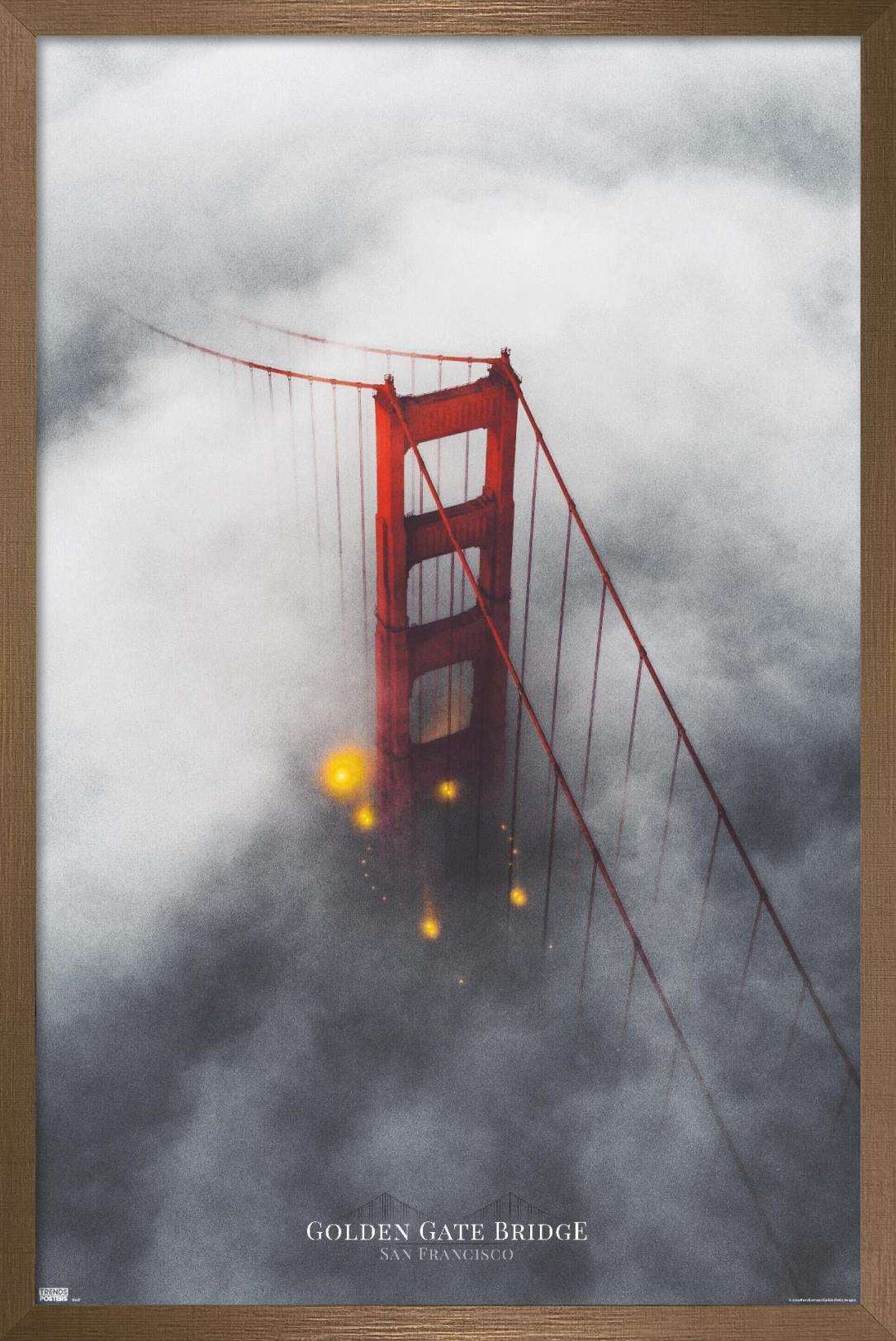 San Francisco - Foggy Bridge Wall Poster, 22.375" x 34", Framed
