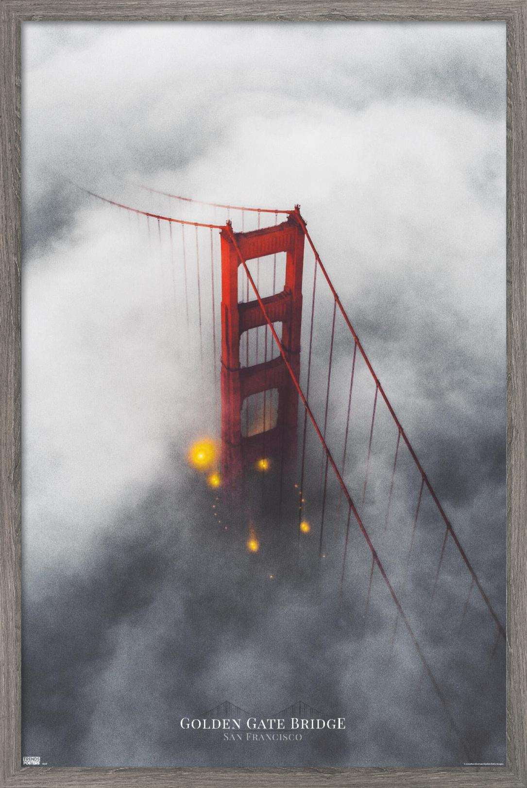San Francisco - Foggy Bridge Wall Poster, 22.375" x 34", Framed