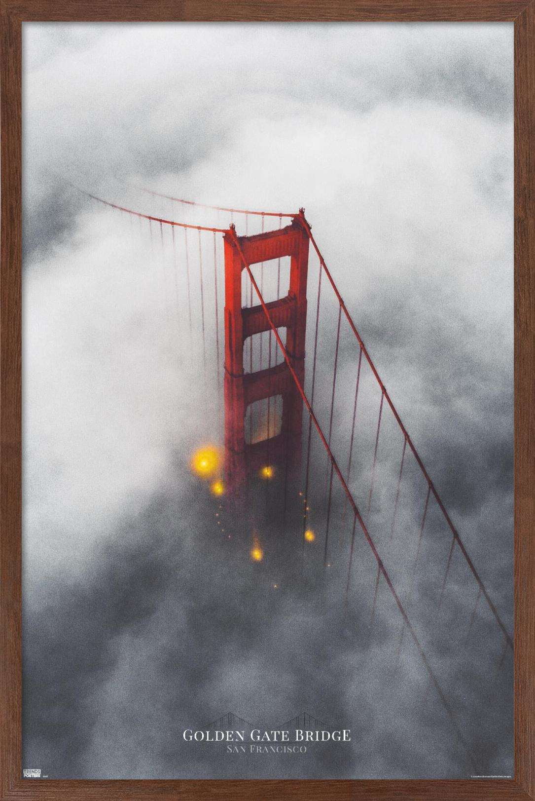 San Francisco - Foggy Bridge Wall Poster, 22.375" x 34", Framed