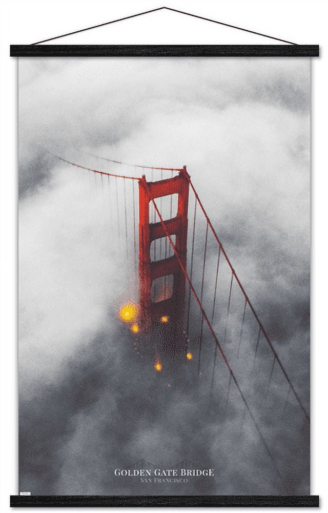 San Francisco - Foggy Bridge Wall Poster with Wooden Magnetic Frame, 22.375" x 34"