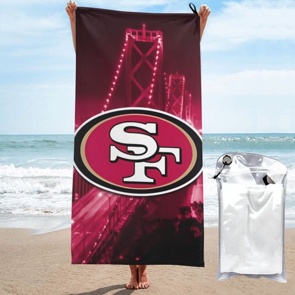 San_Francisco Football Team Microfiber Bath Towel with Storage Bag and Carabiner Clip, Quick Dry Towel, Lightweight for Camping, Beach, Gym, Backpacking, Swimming, Dimensions: 27.5" x 55" 31.5" x 63"