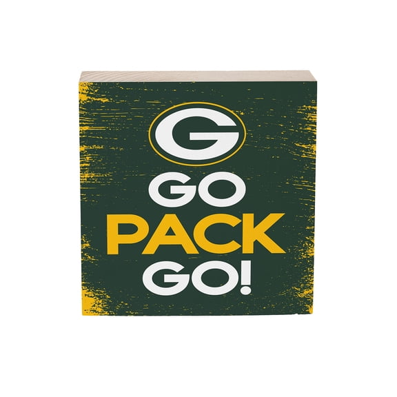 Green Bay Packers 6" Square Fan Chant Wood Block Shelf Sign