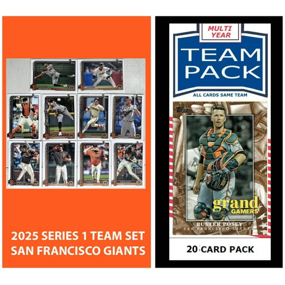 Giants Multiyear 20 Card Pack Buster Posey + 2025 Topps Series 1 Team Set