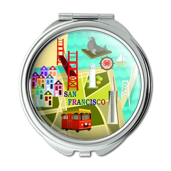 San Francisco Golden Gate Bridge Bay Pier 39 Compact Purse Mirror