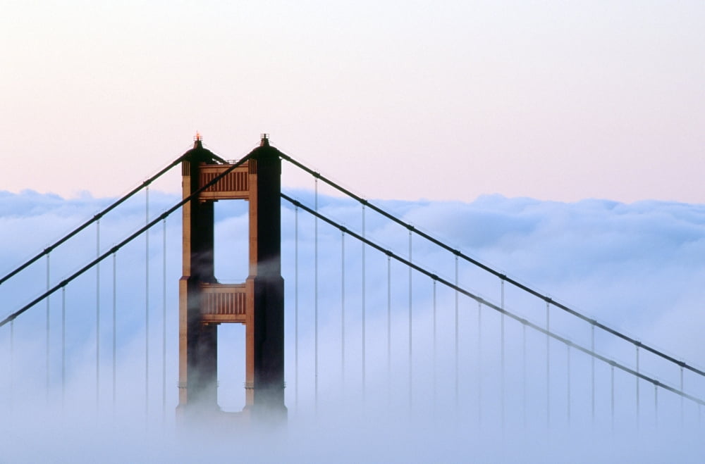 San Francisco Golden Gate Bridge Morning Fog Ca Canvas Art - Ron Watts Design Pics (17 x 11)