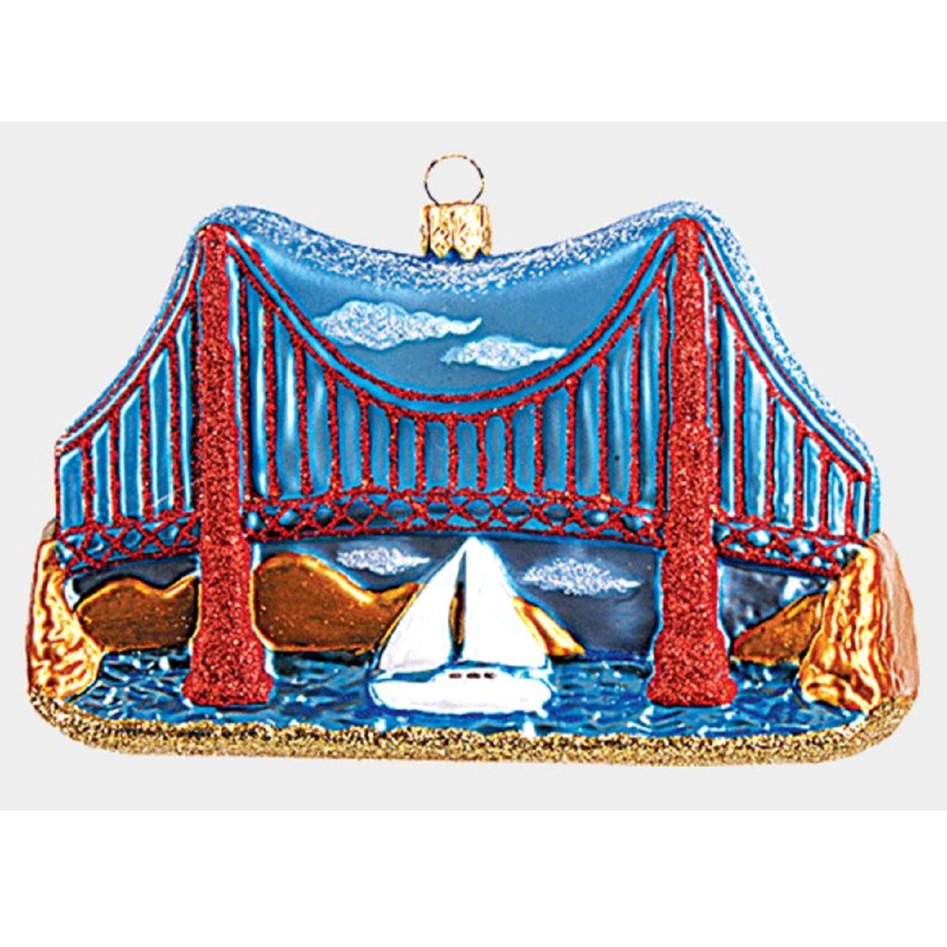 Ornamento Natalizio Dipinto A Mano San Francisco | Sfera In Vetro Con Golden Gate, Cable Car E Painted Ladies
