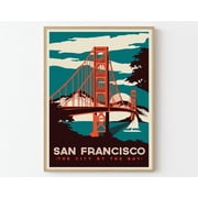 San Francisco Golden Gate Vintage Travel Poster Art Print | Home Decor Wall Art Gift, 24x36 UNFRAMED