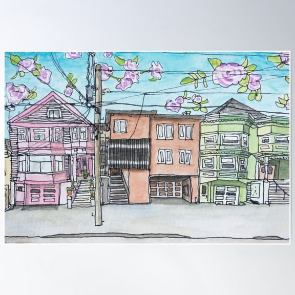 San Francisco Houses #14 Poster Wall Art, Modern Wall Decor For Living Room Bedroom, 8x12 UNFRAMED