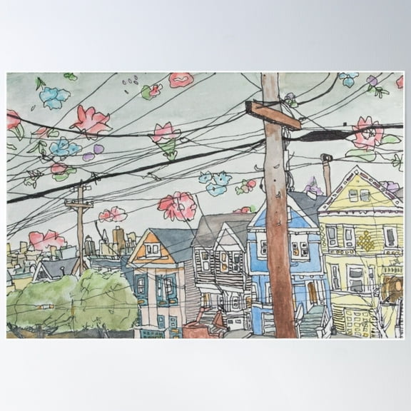 San Francisco Houses #7 Poster Wall Art, Modern Wall Decor For Living Room Bedroom, 16x24 UNFRAMED