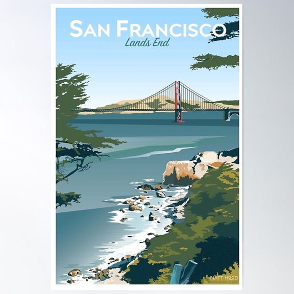 San Francisco Lands End Poster Wall Art, Modern Wall Decor For Living Room Bedroom, 8x12 UNFRAMED
