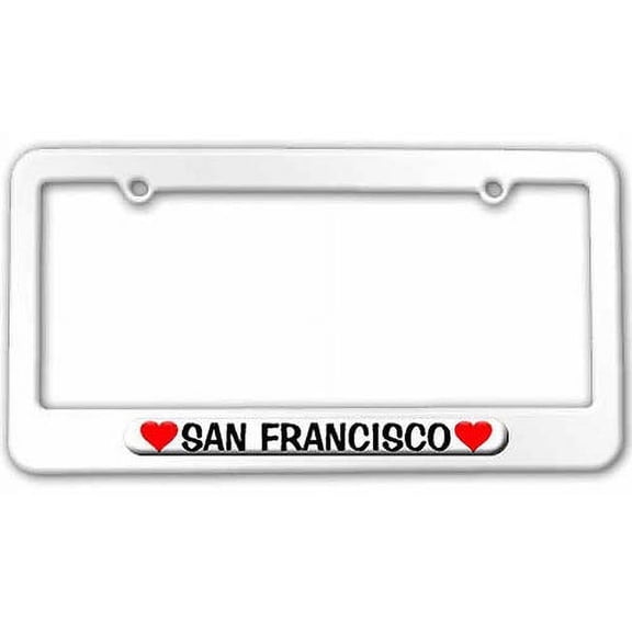 San Francisco Love with Hearts License Plate Tag Frame, Multiple Colors