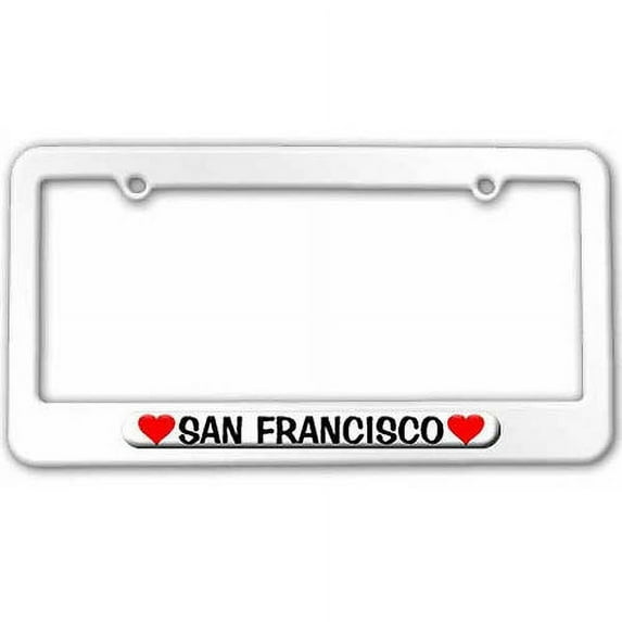 San Francisco Love with Hearts License Plate Tag Frame, Multiple Colors