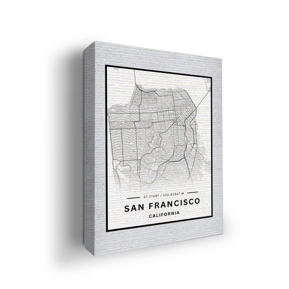 San Francisco Map Canvas Wall Art by Mavis Print- 12x16 inches Map Wall Decor | UV & Water Resistant HD Printed & Wooden framed wall art | Modern Wall Decor for Gift | Made in USA