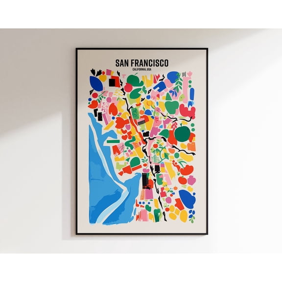San Francisco Mid Century City Map Poster, Unframed Paper Poster 24x36in
