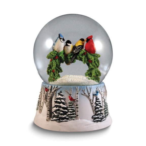 San Francisco Music Box (Plays Winter Wonderland) Birds Wreath Water Globe QGM22019