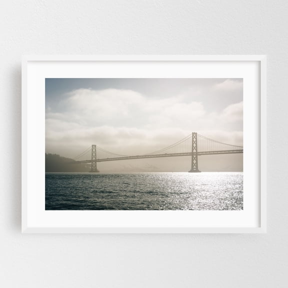 The San Francisco-Oakland Bay Bridge - San Francisco California Photography Bridge Harbor Skyline Architecture City Scenic White Framed Wall Art Print 5 x 7 inches