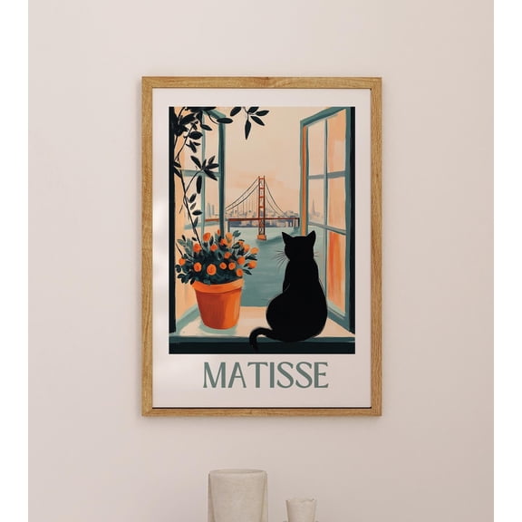 San Francisco Open Window View Art Print, Cat Illustration, Cityscape Unframed Paper Print