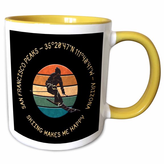 3drose, San Francisco Peaks, Arizona. Man Skier. Yellow, Black. Alpine Skiing, 11oz Two-tone Yellow Mug