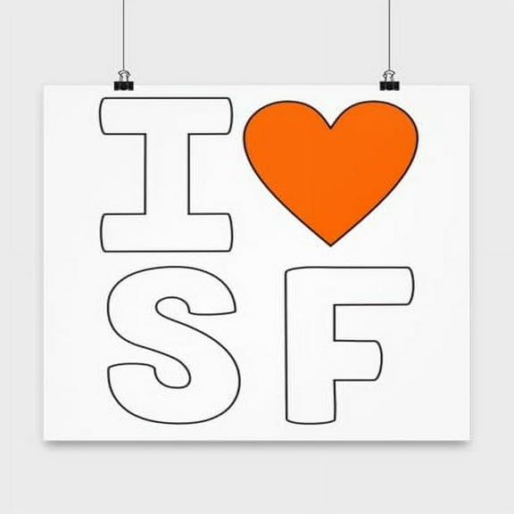 San Francisco Poster, I Love SF, California Wall Art Gift, White 13x13in Poster