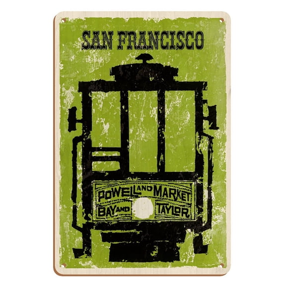 San Francisco - Powell & Market Bay & Taylor Streets Cable Car Line - Vintage Travel Poster c.1960 - 8 x 12 inch Vintage Wood Art Sign