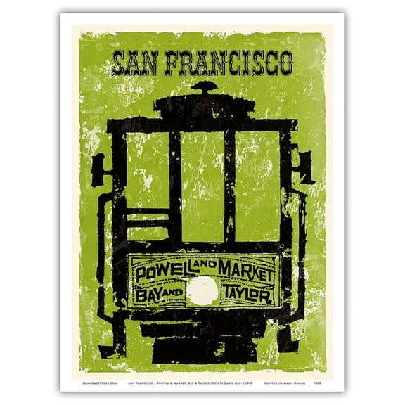 San Francisco - Powell & Market Bay & Taylor Streets Cable Car Line - Vintage Travel Poster c.1960 - Master Art Print (Unframed) 9in x 12in