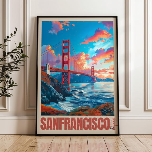 San Francisco Print, Golden Gate Bridge Wall Art, Coastal Sunset Print, California Decor, Unframed Canvas 16x20in