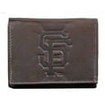 thumbnail image 1 of San Francisco SF Baseball - Distressed Look - Embossed Giants Logo Dark Brown Leather Tri-fold Wallet, 1 of 5